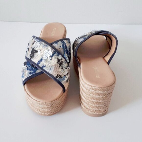 NWOT Maypol sequin & textile criss-cross strap espadrille platform wedge sandals - Picture 8 of 9